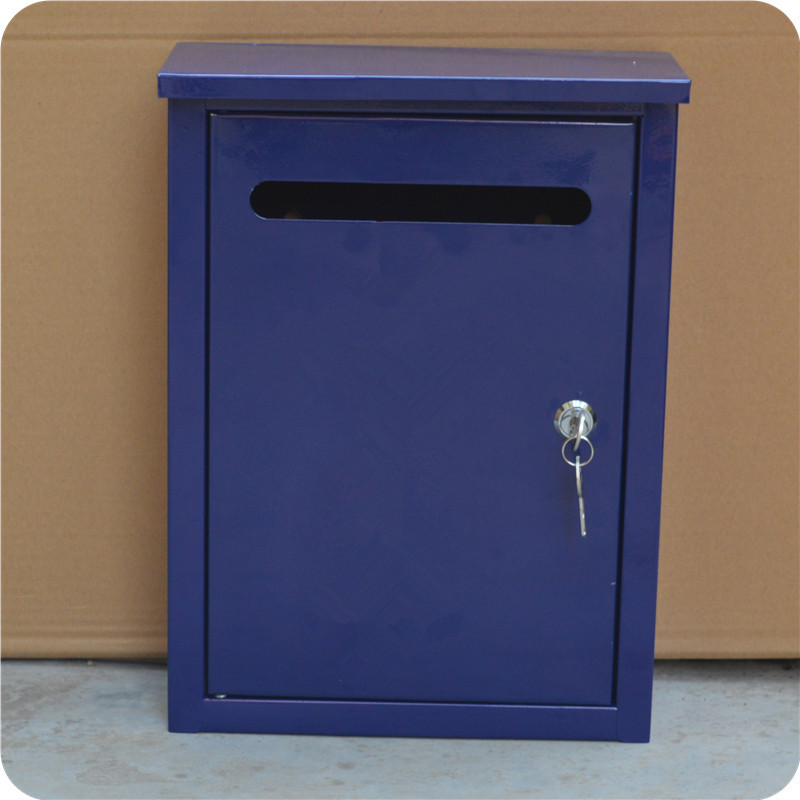 Promotional wordless blue door throw mailbox Outdoor wall-mounted suggestion box with lock Newspaper box Letter box