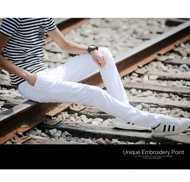 Thanh niên bầu trời xanh quần jeans nam chân mỏng quần dài bút chì dài quần dài mùa hè mỏng phần quan lot nam