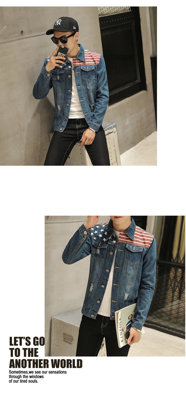 Áo khoác denim nam mùa xuân phiên bản Hàn Quốc của học sinh lỗ nhỏ đẹp trai Nhật Bản retro nam áo khoác dài tay áo thủy triều áo khoác nam cao cấp nhập khẩu
