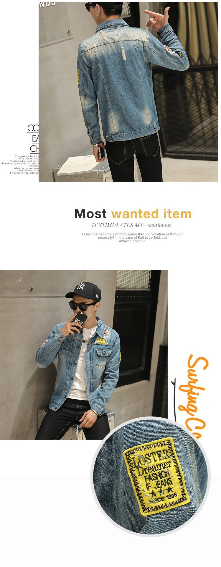 Áo khoác denim nam mùa xuân phiên bản Hàn Quốc của học sinh lỗ nhỏ đẹp trai Nhật Bản retro nam áo khoác dài tay áo thủy triều áo khoác nam cao cấp nhập khẩu