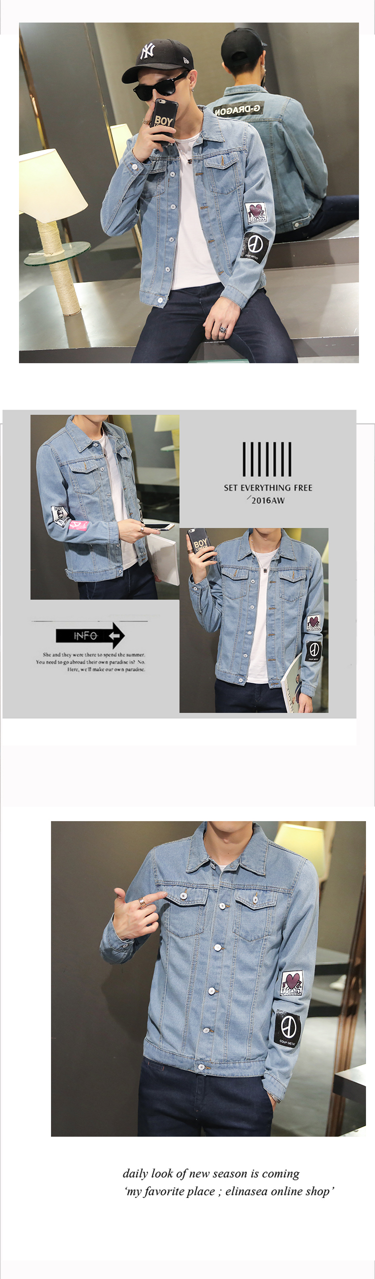 Áo khoác denim nam mùa xuân phiên bản Hàn Quốc của học sinh lỗ nhỏ đẹp trai Nhật Bản retro nam áo khoác dài tay áo thủy triều áo khoác nam cao cấp nhập khẩu