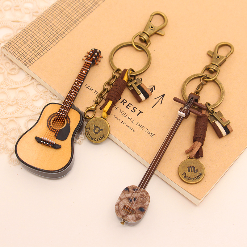 Three-String Model Chinese-Style Ornament Guitar Keychain Three-String Keyring Car Decoration Zhou Jiuliang Meng Hetao Signature Pendant