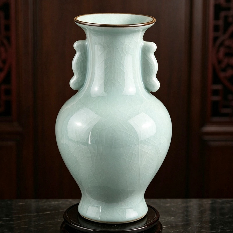 Chinese-Style Vase Ornaments, Jingdezhen Imitation Qing Dynasty Official Kiln Ceramics, Ice Crackle Glaze Tabletop Entrance Hall Antique Porcelain Vase Ornaments