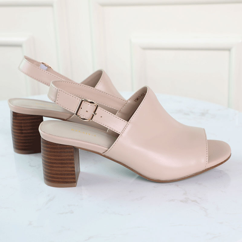 (artisan custom) soft leather sandals women's thick heel leather high heel buckle open toe back empty fish mouth shoes fairy style