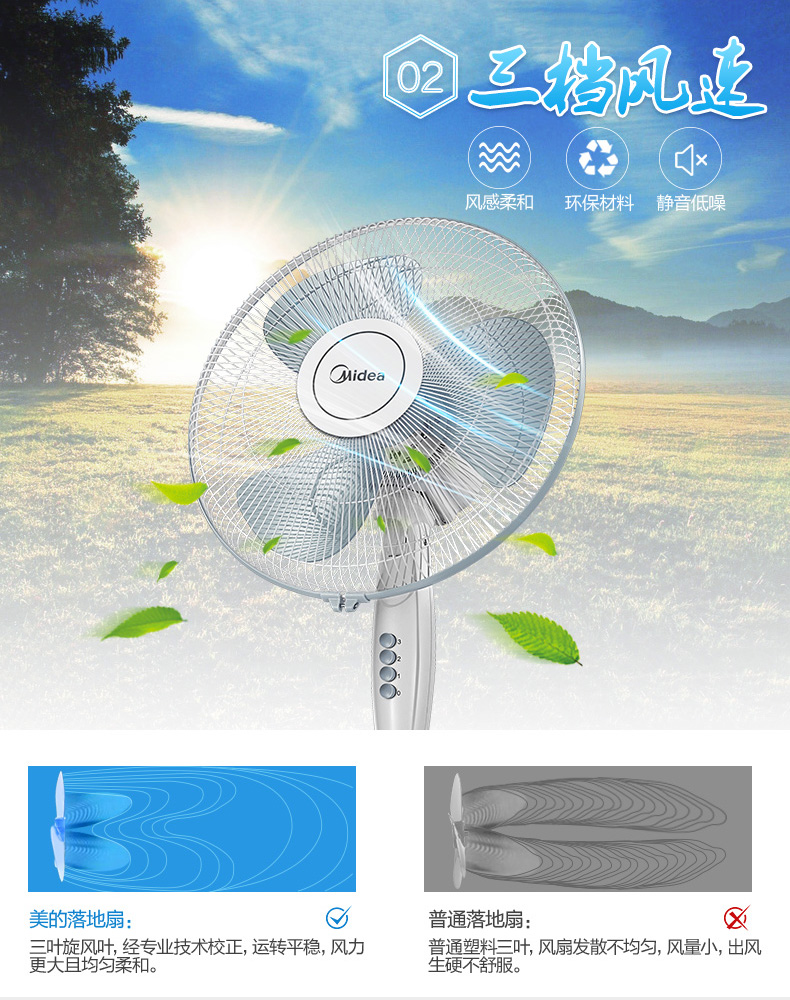 quạt trần trang trí phòng khách Quạt sàn Midea FS40-17B quạt trần nhà ba tốc độ gió điều chỉnh tiếng ồn thấp - Quạt điện quat mini