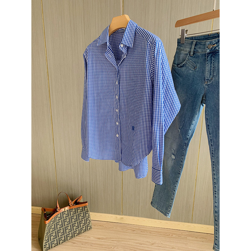 Classic Fashion High Branch Cotton Square Collar Straight Cylinder Slim Striped Long Sleeve Shirt Woman 2021 Spring new