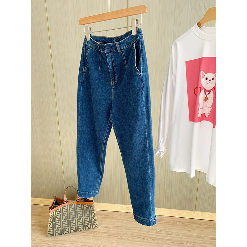 Early Autumn Old Daddy Pants ~ Washed Craft Pants Tube Adjustable Buckle Elastic Soft Casual Lady Jeans