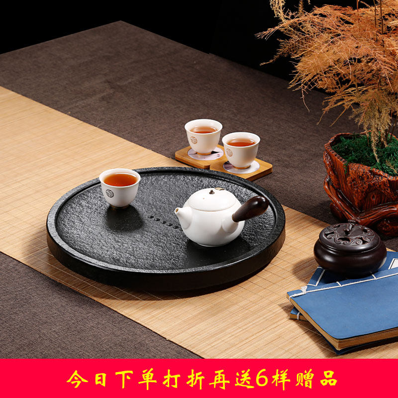 Whole Wu Jinshi Large Number Small Circular Stone Tea Tray Black Gold Stone Tea Table Minimalist Tea Sea Special Price