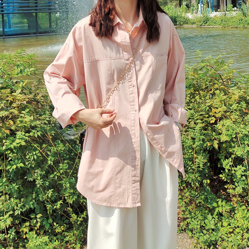 Twigs sprout Spring 2022 new Loose minimalist temperament cotton shirt design sense long-sleeved shirt woman