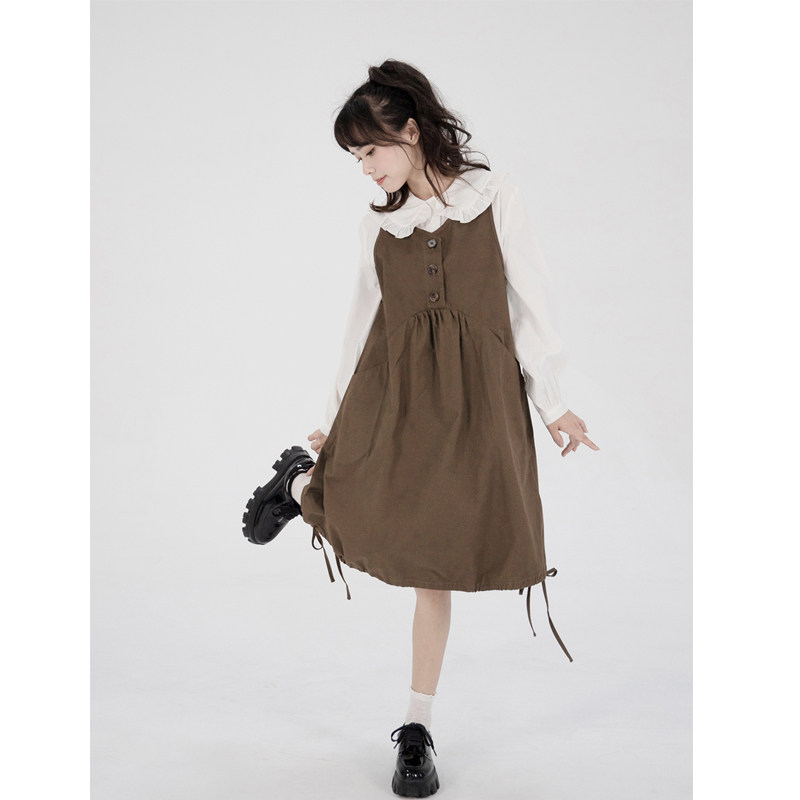 Branch small buds 2022 autumn small Japanese cute skirt loose design suspender skirt female