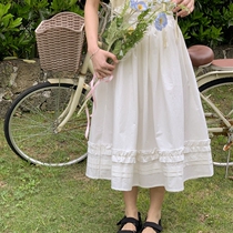 Branch small buds 2022 summer new Japanese solid color white skirt design sense elastic waist lace skirt