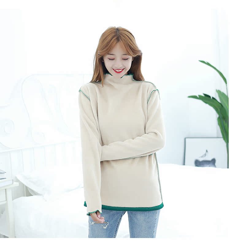 Mùa thu và mùa đông cộng với áo nhung dày lên đáy áo nữ cao cổ nhung san hô áo sơ mi nhung bên trong áo thun áo phông đôi cho bạn thân nữ