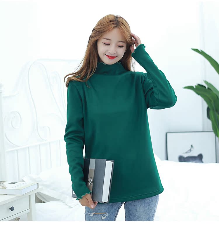 Mùa thu và mùa đông cộng với áo nhung dày lên đáy áo nữ cao cổ nhung san hô áo sơ mi nhung bên trong áo thun áo phông đôi cho bạn thân nữ