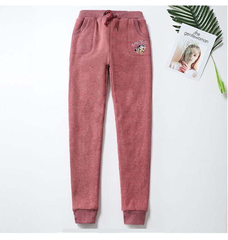 Quần bó sát cashmere nữ mùa thu và mùa đông siêu dày cộng với chân nhung quần ống rộng rộng quần dài sinh viên quần ấm Quần ngụy trang nữ mùa hè