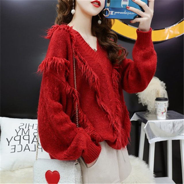 Lazy style pullover sweater women's autumn 2023 new loose Korean version very fairy net red all-match outerwear knitted sweater