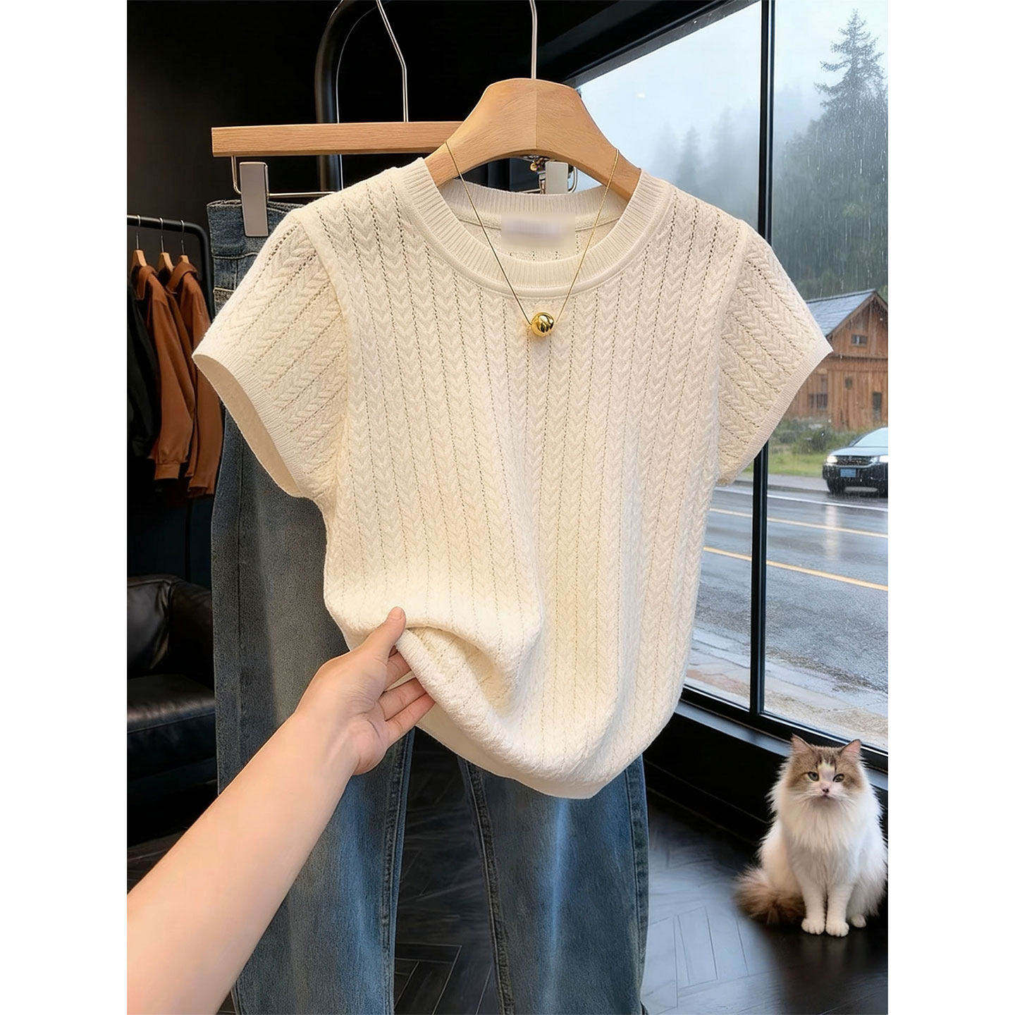 法式镂空冰丝针织短袖t恤衫女2026夏季新款气质小众设计感上衣潮