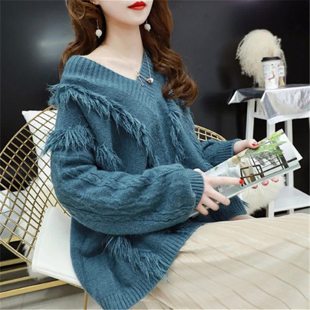 Lazy style pullover sweater women's autumn 2023 new loose Korean version very fairy net red all-match outerwear knitted sweater