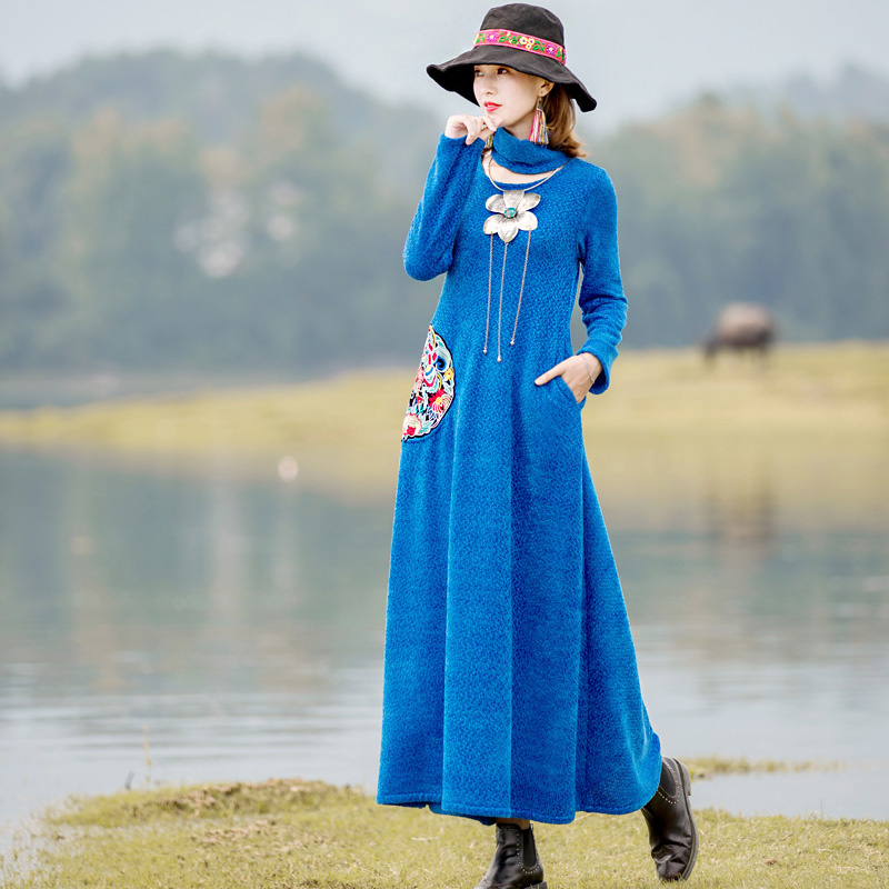 (Limited-time 6 Discount Seconds Kill) embroidered ocean clothing autumn ethnic wind in the middle of the long version of the ancient autumn and winter literature and art women's clothing