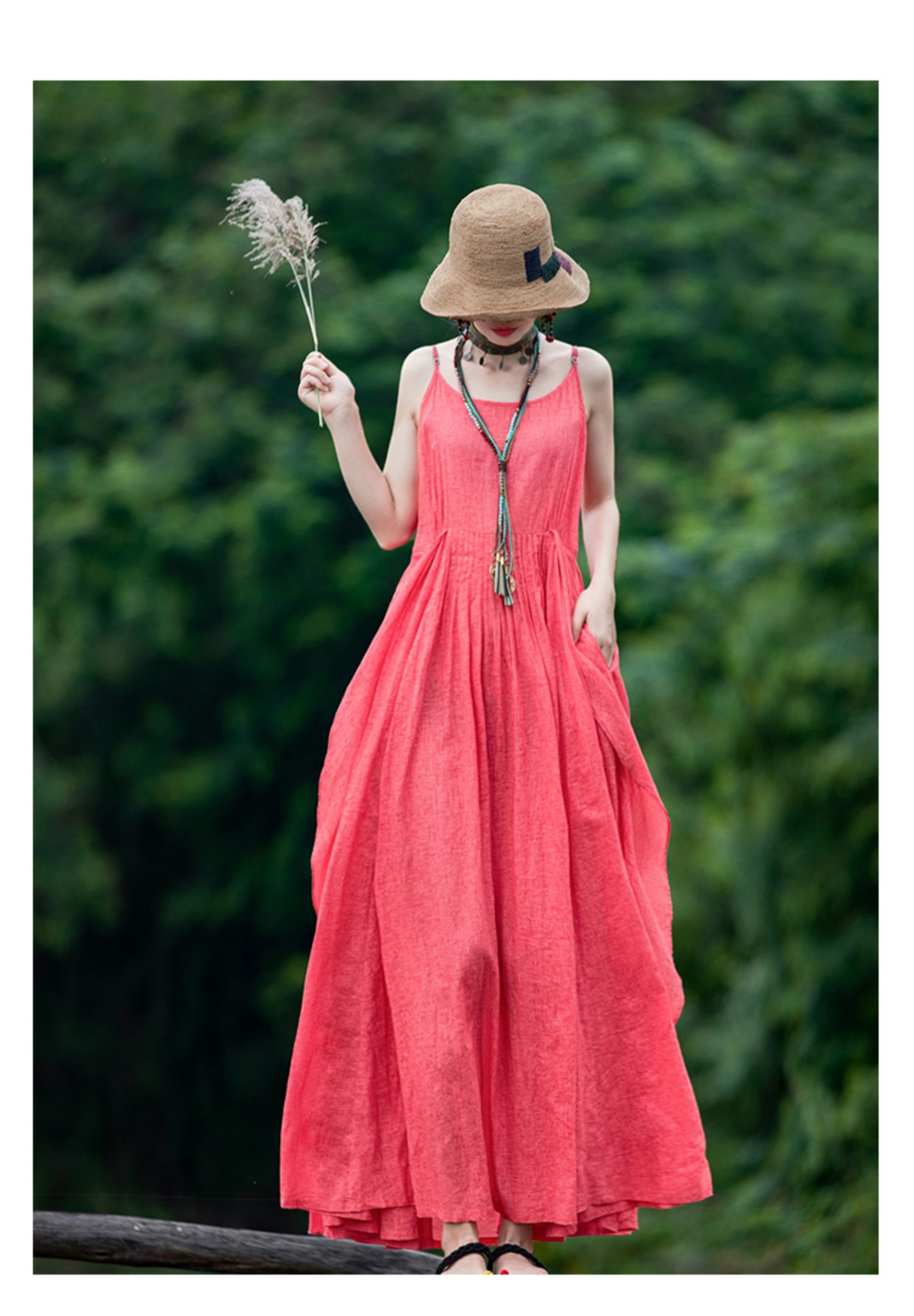 Ying Ru phong cách quốc gia của phụ nữ váy cotton và vải lanh là trang phục rất cổ tích mùa hè là đoạn dài mỏng trên váy khí chất đầu gối - Váy dài váy đi biển cho người thấp