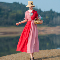 (Snapped up 199) Ying Rui original ethnic style flower waist dress 2020 summer color temperament long skirt