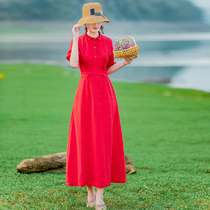 (Second piece 1 yuan) Ying Rui original national style linen dress female summer thin temperament literary style long skirt