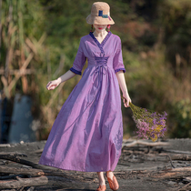 (The second piece 1 yuan) Ying Ruo original national style literature and art fan cotton linen dress womens spring slim long skirt