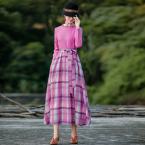 (The second piece 1 yuan) Ying Ruiyuzu National style pure linen dress womens autumn and winter temperament long skirt is thin