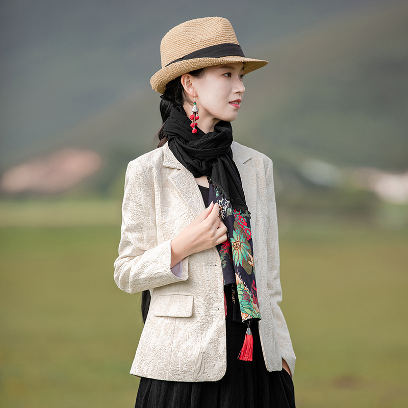 Yingying as a Chinese national wind cotton numb suit 2021 fall new art and women dress casual Western suit for body jacket