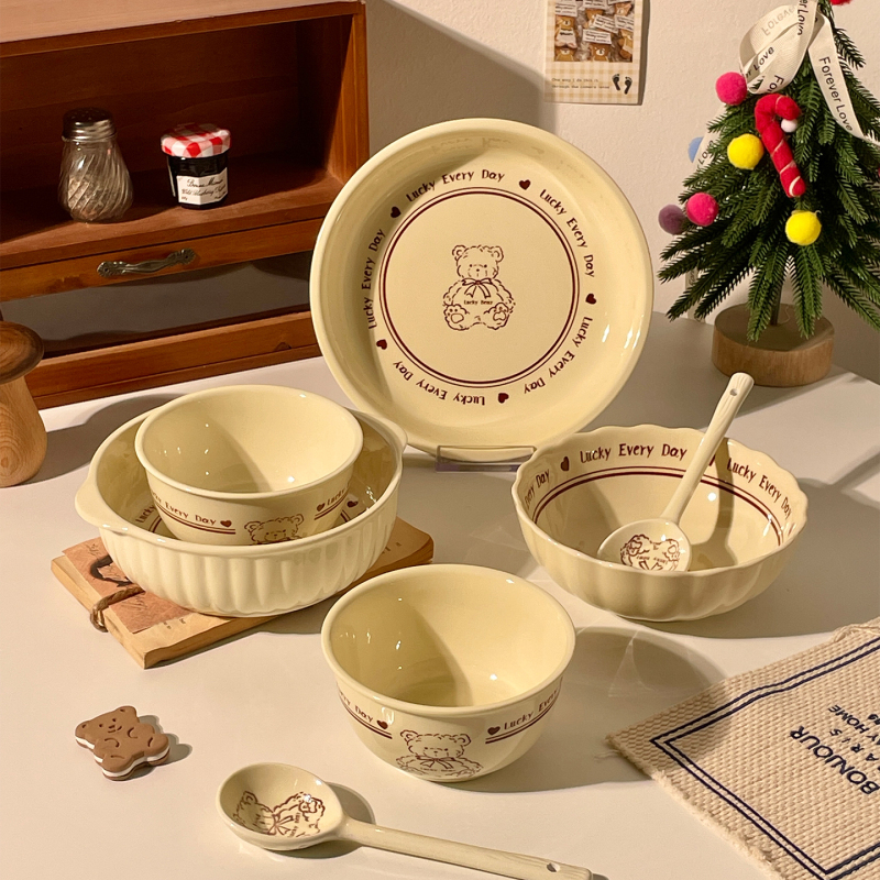 Bowl and Plate Set for Home Use 2026 New Ceramic Tableware for One Person Cute Bear Tableware Set Bowl and Chopsticks Set Bowl and Plate Set for Home Use 2026 New Ceramic Tableware for One Person Cute Bear Tableware Set Bowl and Chopsticks Set