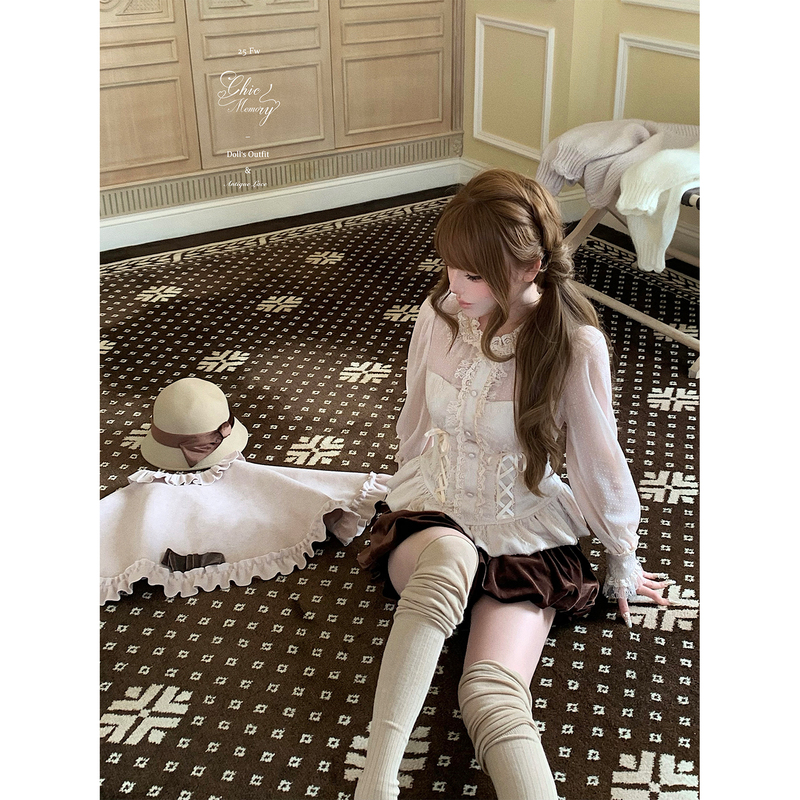 Chic Me Collection Small Ribbon Baroque Corset Shirt Fake Two-Piece Spring Shirt Lace Trim Collar Top
