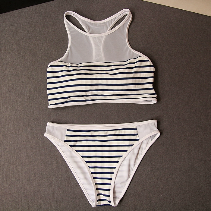 Học sinh mới áo tắm chia áo tắm nữ sọc trắng tụ tập áo tắm bikini hai mảnh - Bikinis