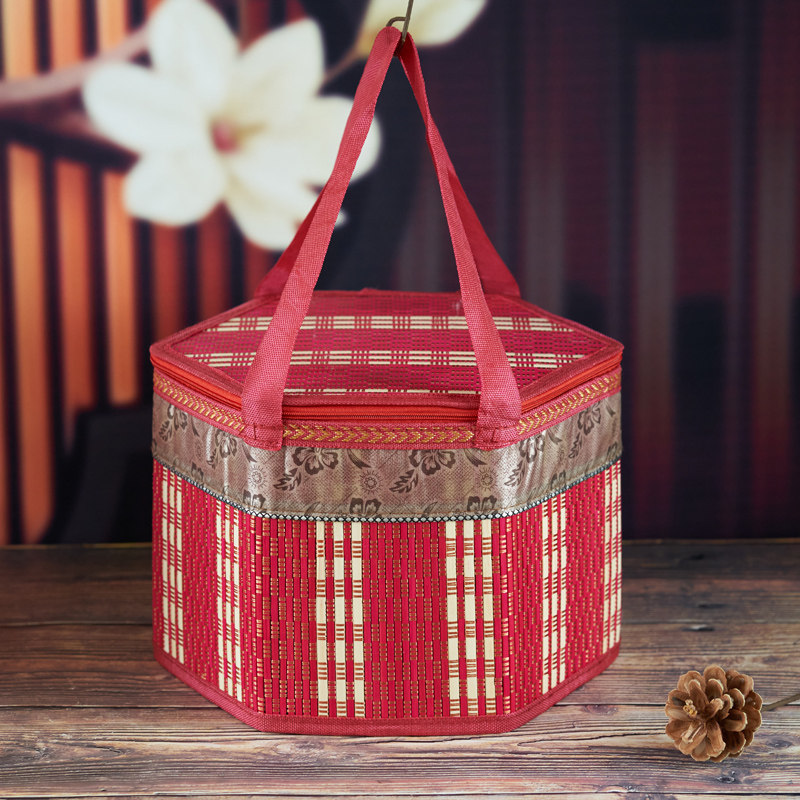 Red Hexagon Bamboo Basket Tute Production Basket Eggs Fresh Meat Sausage Packaging Year Goods Welfare Chinese Companion Gift Box 