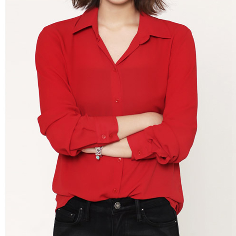 Spring and Summer New Chiffon Long-Sleeved Shirt for Women, Korean Style, Versatile, Slimming Design, Ol Elegant, Bright Red Shirt Top Spring and Summer New Chiffon Long-Sleeved Shirt for Women, Korean Style, Versatile, Slimming Design, Ol Elegant, Bright Red Shirt Top