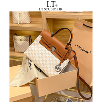  Hong Kong MK womens bag leather counter platinum bag 2021 new trendy messenger portable fashion color Kelly bag