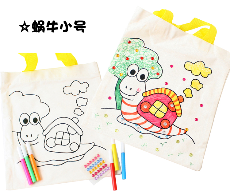 Trường mẫu giáo vui nhộn DIY Handmade Chất liệu sáng tạo Graffiti Coloring Cotton Gift Bag Blind Bag Child Handmade đồ dùng mầm non tự làm