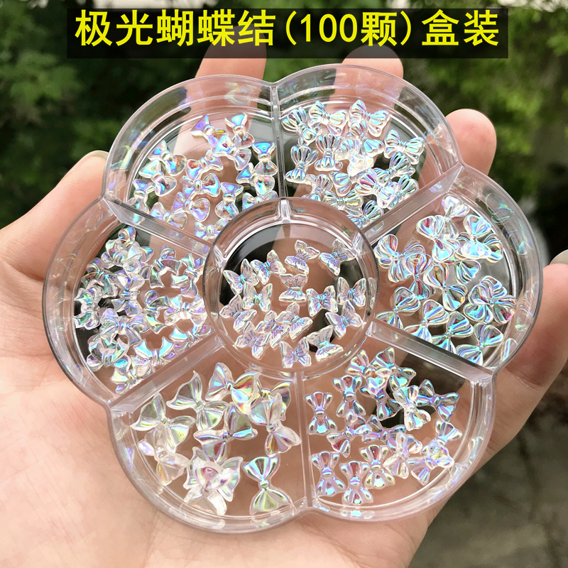Japanese-Style Aurora Bow Nail Art Accessories, Iridescent Transparent Versatile Fairy-Style Small Three-Dimensional Rhinestone Nail Decorations