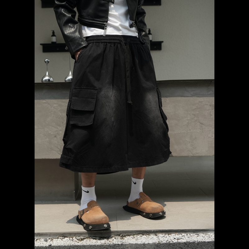 Plus-Size Salt-Washed Pure Cotton Heavyweight Cropped Pants, Extra Large Hip-Hop High Street Vintage Wide-Leg Multi-Pocket Shorts Plus-Size Salt-Washed Pure Cotton Heavyweight Cropped Pants, Extra Large Hip-Hop High Street Vintage Wide-Leg Multi-Pocket Shorts