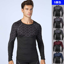 Mens Fitness Stamp splicing long-sleeved sports Running training perspiration speed dry high-slurched tight clothing 4019