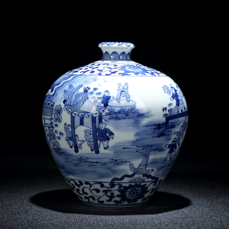 Jingdezhen ceramic vase flower arrangement sitting room decoration decoration household large antique firewood blue and white vase the ancient philosophers