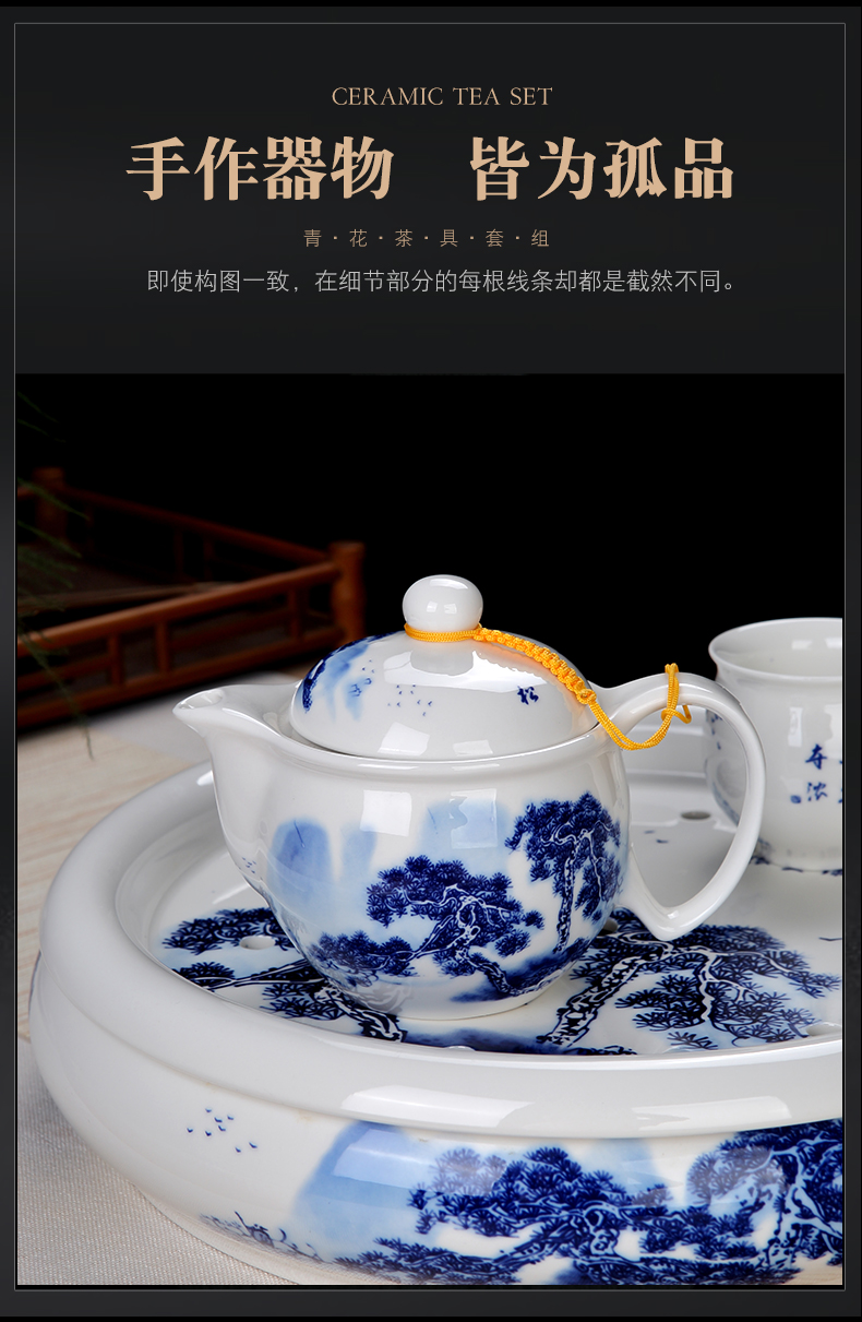 Double anti hot tea suit household jingdezhen hand - made kung fu tea set of blue and white porcelain cup insulation suits for