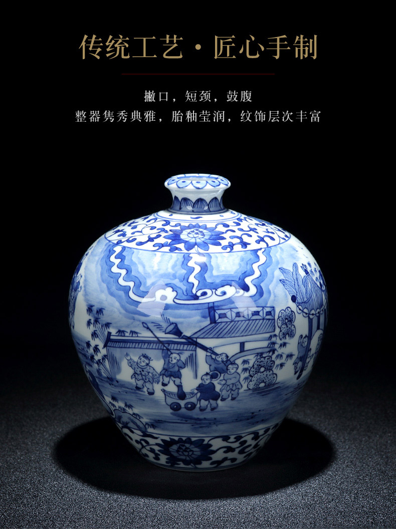 Jingdezhen ceramic vase flower arrangement sitting room decoration decoration household large antique firewood blue and white vase the ancient philosophers