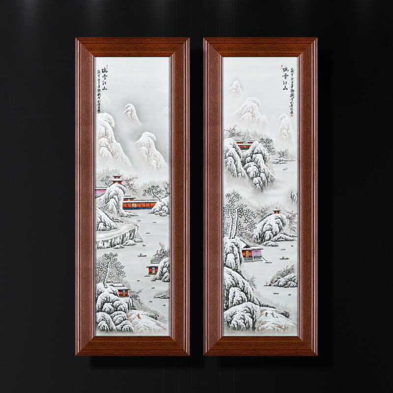 Chinese jingdezhen porcelain plate painting manual coloured drawing or pattern ceramic sitting room decorate adornment art solid wooden frame, hang a picture
