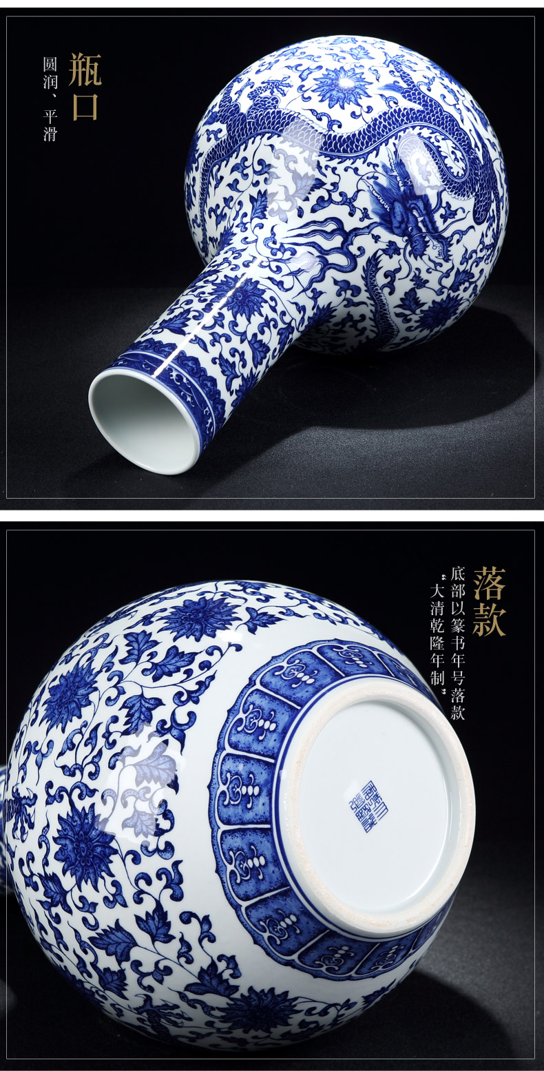 Jingdezhen blue and white porcelain vase imitation the qing qianlong heavy hand wear celestial dragon vase furnishing articles