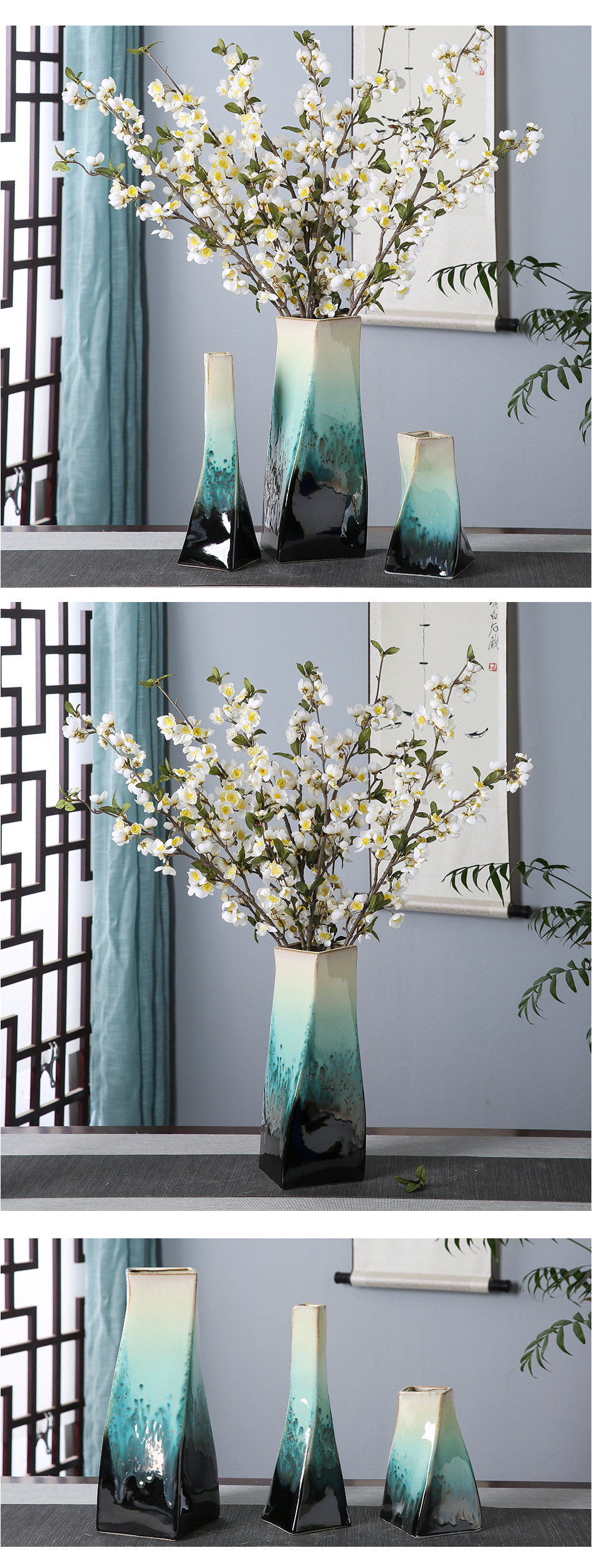 I and contracted furnishing articles of jingdezhen ceramic vase color glaze malachite green square home sitting room flower flower