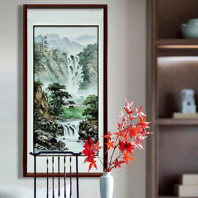 Hand made landscapes sitting room adornment jingdezhen porcelain plate painting study porch Chinese real wood, ceramic hang a picture