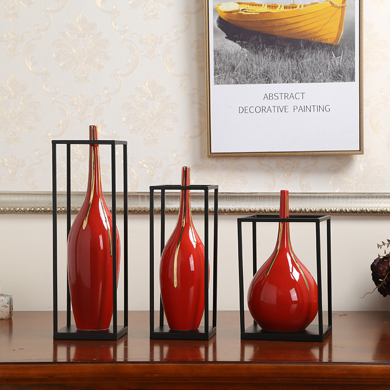 New Chinese style ceramic handicraft furnishing articles creative household act the role ofing is tasted soft outfit northern wind sitting room porch vase three - piece suit