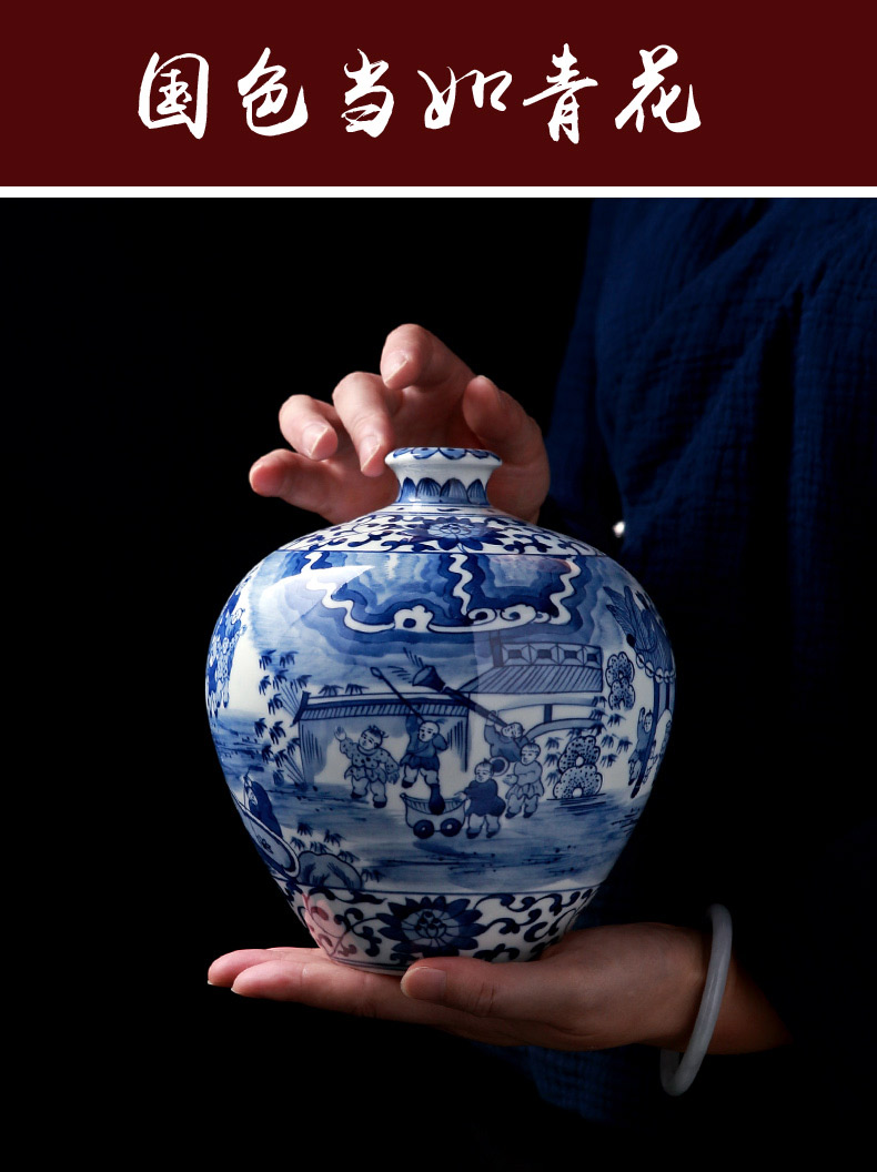 Jingdezhen ceramic vase flower arrangement sitting room decoration decoration household large antique firewood blue and white vase the ancient philosophers