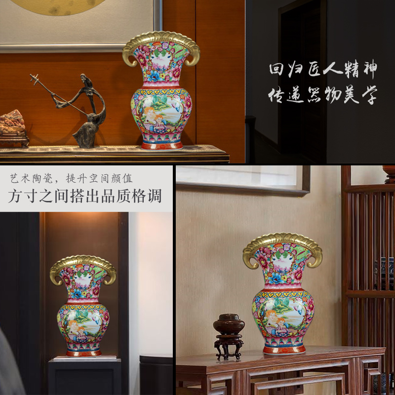 Jingdezhen ceramic vase imitation is the the qing emperor kangxi hand colored enamel flower gold flat bottles