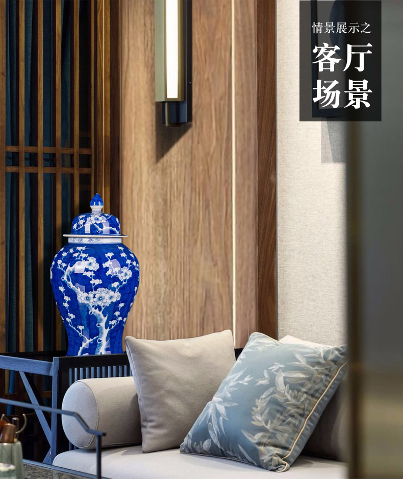 Jingdezhen blue and white porcelain ceramic hand - made mei general tank furnishing articles furnishing articles ice household act the role ofing is tasted big sitting room of Chinese style
