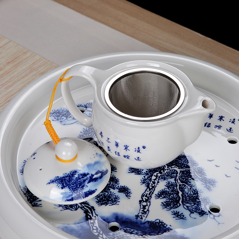 Double anti hot tea suit household jingdezhen hand - made kung fu tea set of blue and white porcelain cup insulation suits for